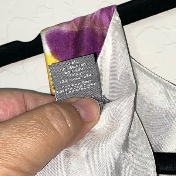 Ann Taylor floral purple, yellow, black, gray, and white dress Size 00 Petite - Picture 7 of 9